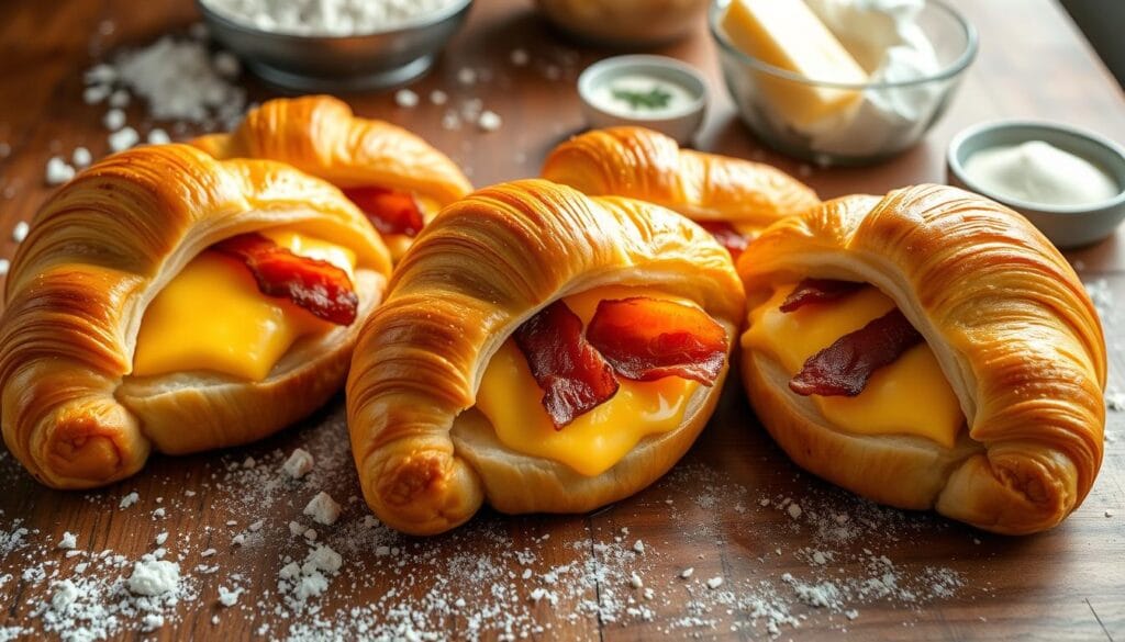 Hot Croissants Baked with Cheese & Bacon